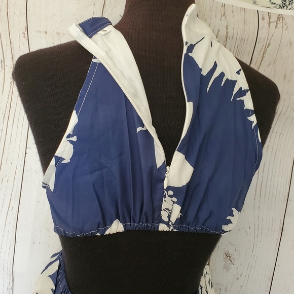 Kara and Kate sleeveless maxi dress halter neckline blue with white flowers S - Picture 13 of 16